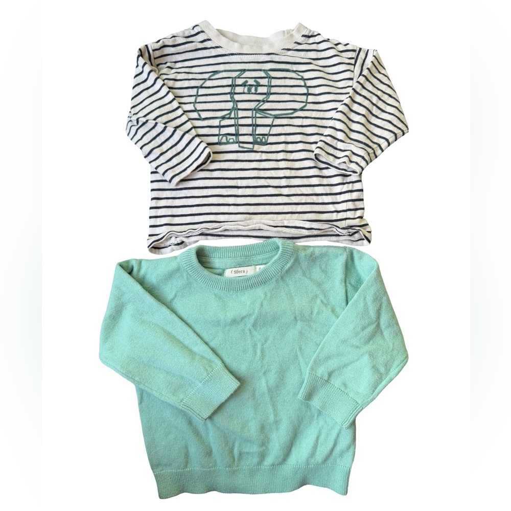 Sfera Baby Striped Elephant and Mint Sweater Set
